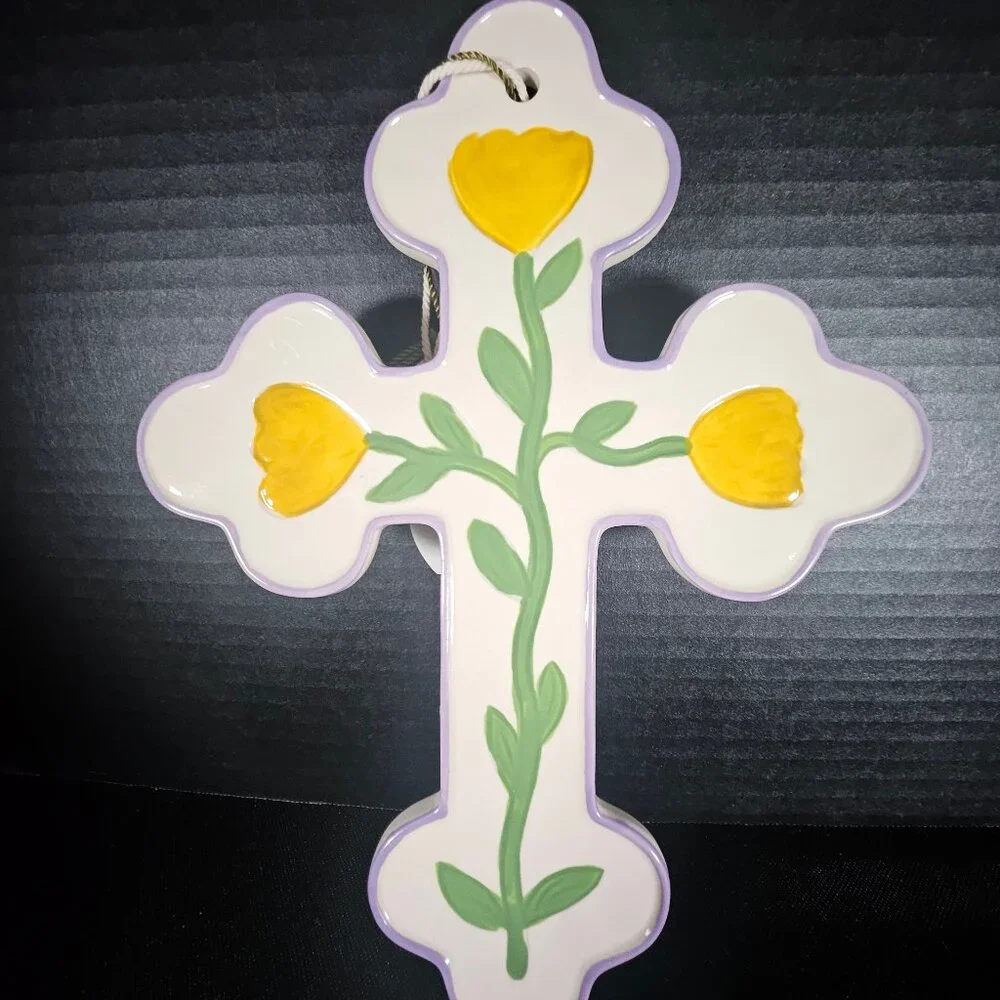 Target Threshold Ceramic Easter Cross Wall Hanging Double Sided NWT Easter Decor